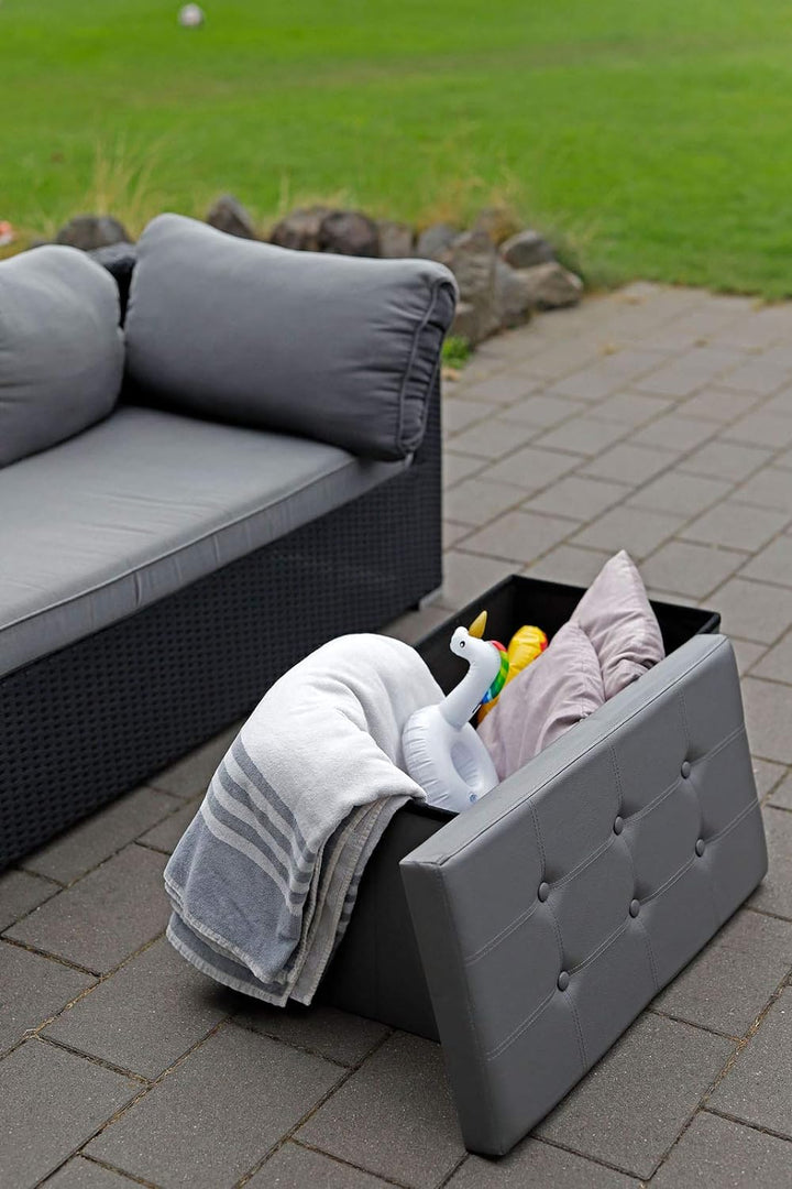 dibea Sitzhocker faltbar max 300 kg Kunstleder, 76x38x38 cm grau, 76x38x38 cm Grau
