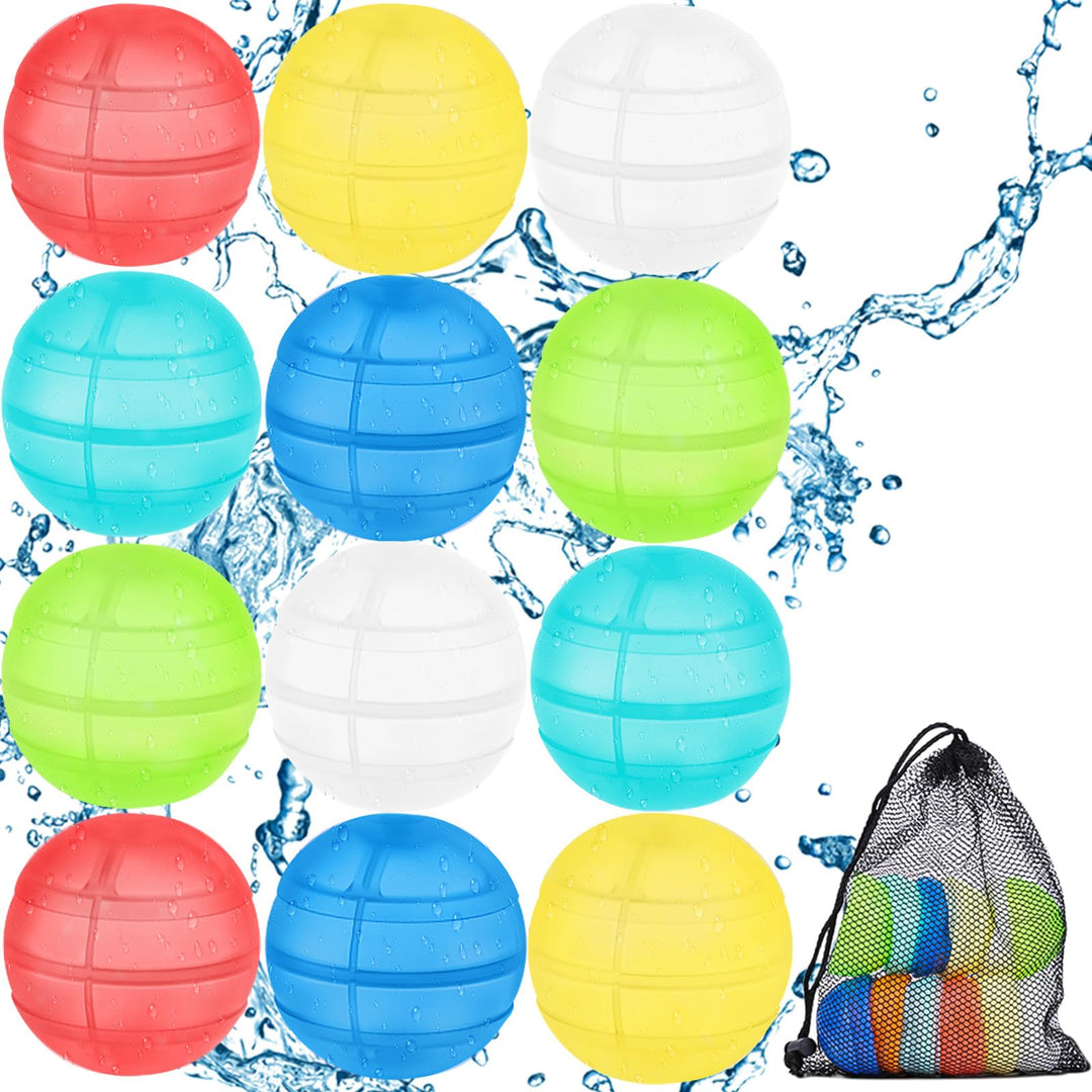Wasserbomben Selbstschliessend,12 Stück Silikon Wiederverwendbare Wasserbomben für Kinder &amp; Erwachse