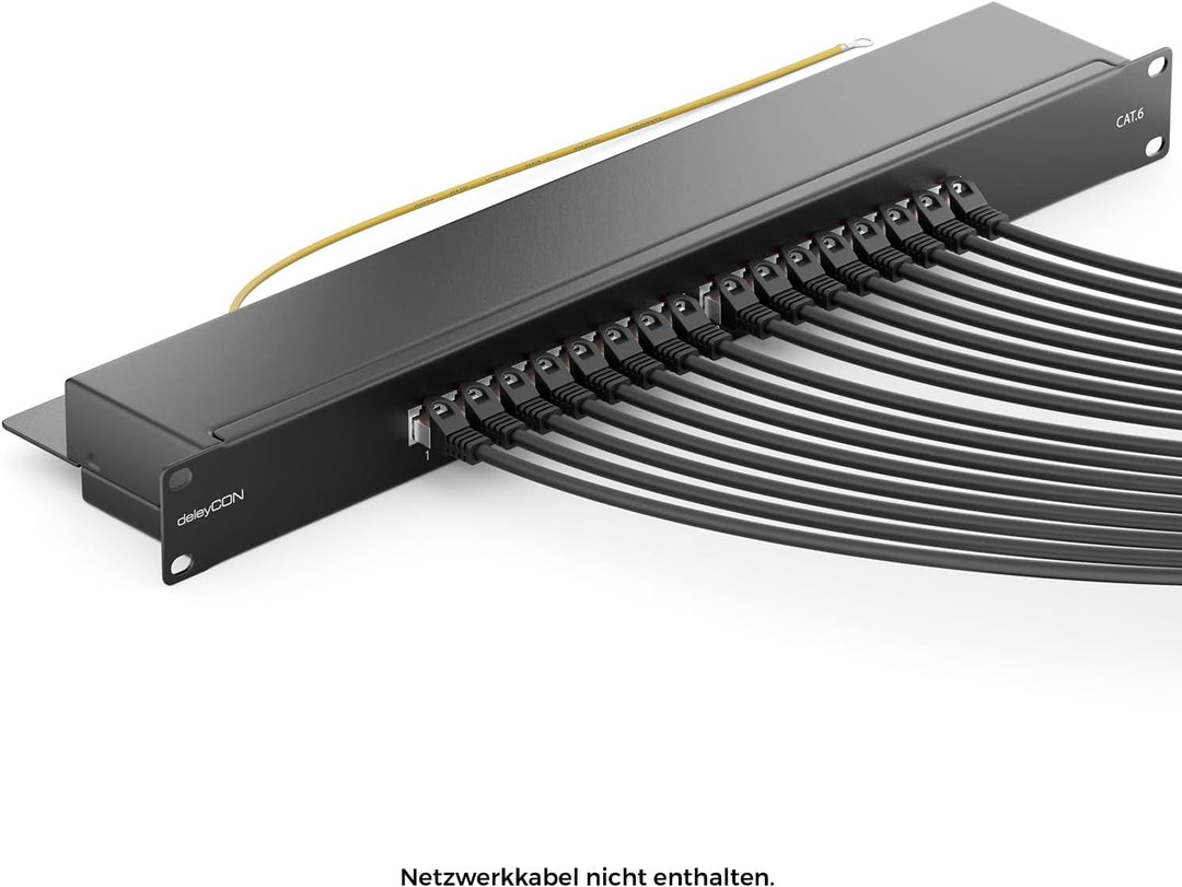 deleyCON CAT 6 Patchpanel Verteilerfeld 16 Port - Desktop 19" Zoll Rackeinbau Servermontage - RJ45 -