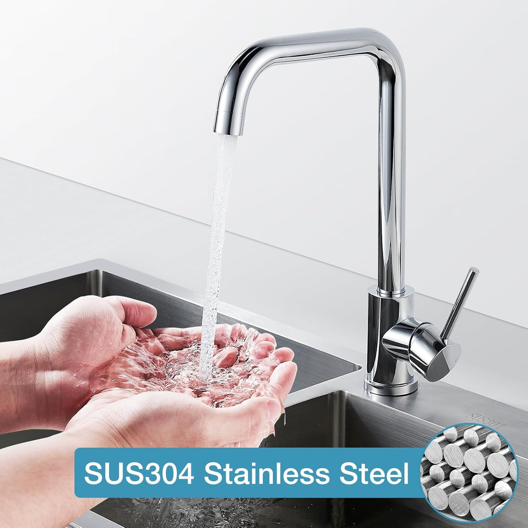 Wasserhahn Küche Edelstahl, Rainysprit Küchenarmatur Mischbatterie Küche, 360° Drehung Armatur Küche