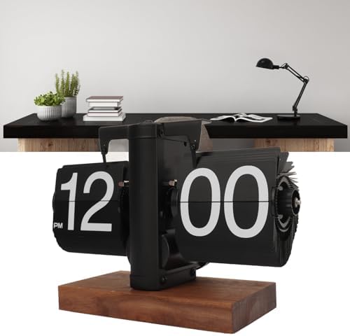 Flip Clock Vintage, Retro-Uhr, Automatisch Drehende, Batteriebetriebene Mechanische Uhr für Zuhause,