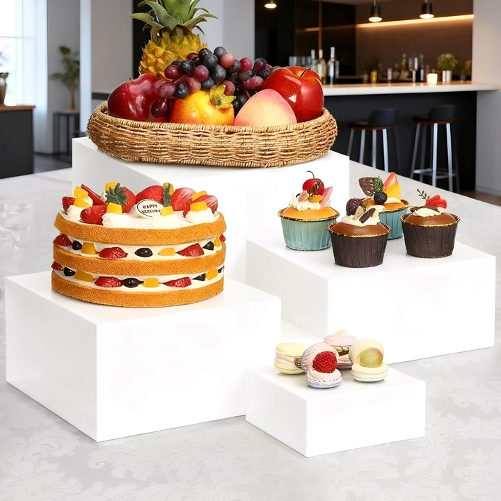 Set von 4 Acryl Cube Kunststoff Cake Stand, 12.7/15.2/17.8/20.3cm Tortenständer Buffet Erhöhungen, E
