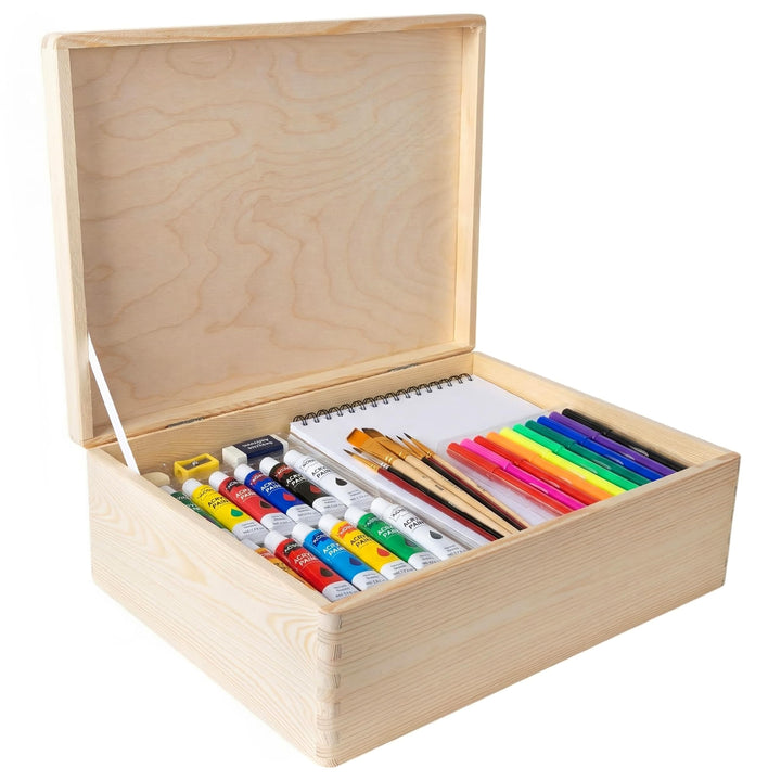 Creative Deco XL Grosse Holzkiste mit Deckel | 40x30x14 cm (+/-1cm) | Erinnerungsbox Baby Holzbox mi