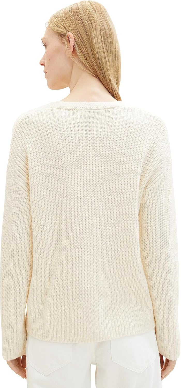 TOM TAILOR Damen Basic Pullover mit V-Ausschnitt M 10354-soft Beige Solid, M 10354-soft Beige Solid