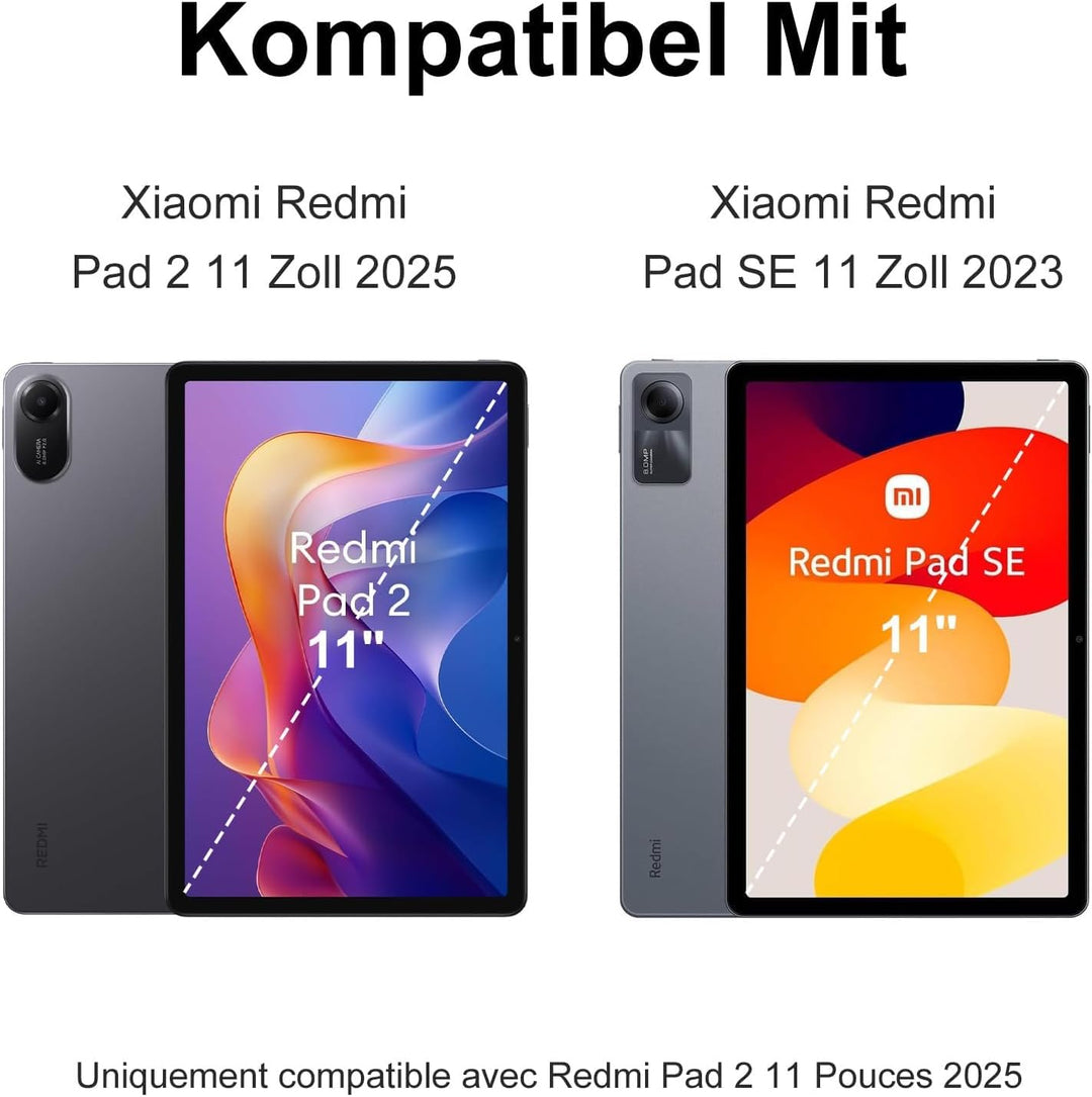 Für Redmi Pad 2 11" Hülle mit Tastatur, für Xiaomi Redmi Pad 2 2025 & Pad SE 11" 2023, Magnetisch Ab