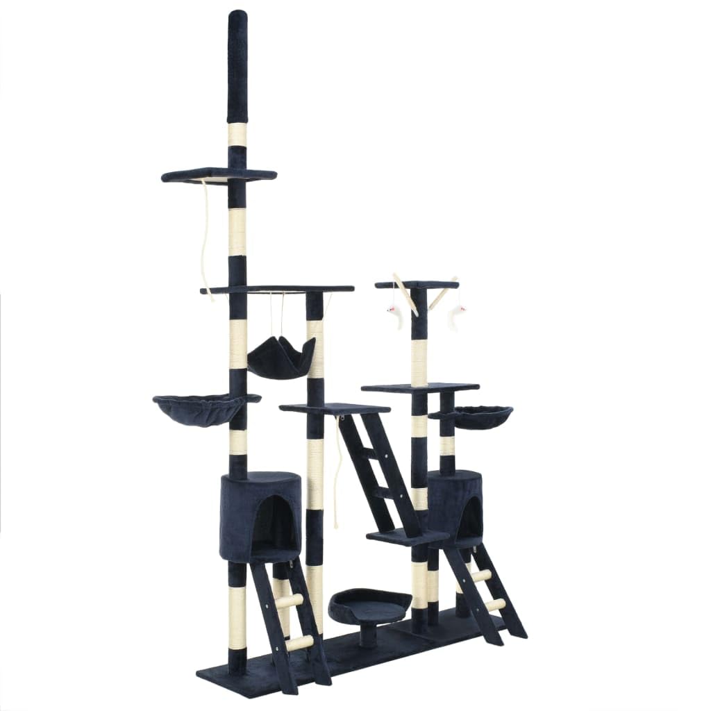 Katzen-Kratzbaum mit Sisal-Kratzsäulen 230-250 cm Blau, Stabiler Spielturm mit Höhlen, Hängematte un