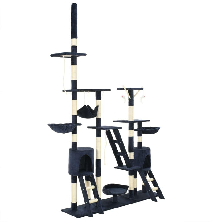 Katzen-Kratzbaum mit Sisal-Kratzsäulen 230-250 cm Blau, Stabiler Spielturm mit Höhlen, Hängematte un