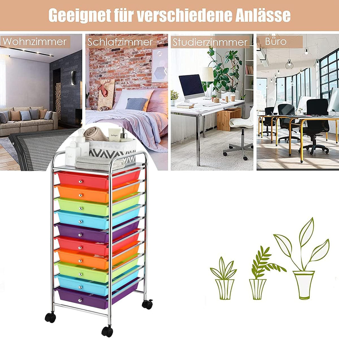 RELAX4LIFE Rollwagen 10 Schublade, Rollcontainer Grosser Stauraum, Badrollwagen Metallgestell, Badtr