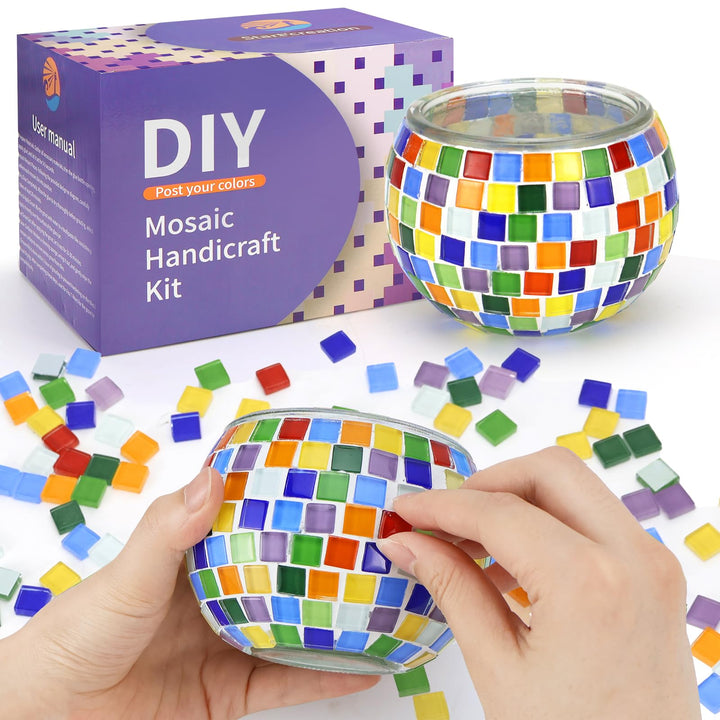 DNGH Glasmosaik Bastelset Kinder Erwachsene Mosaikherstellung Bastelset Glasmosaik-Kerzenhalter-Kit,