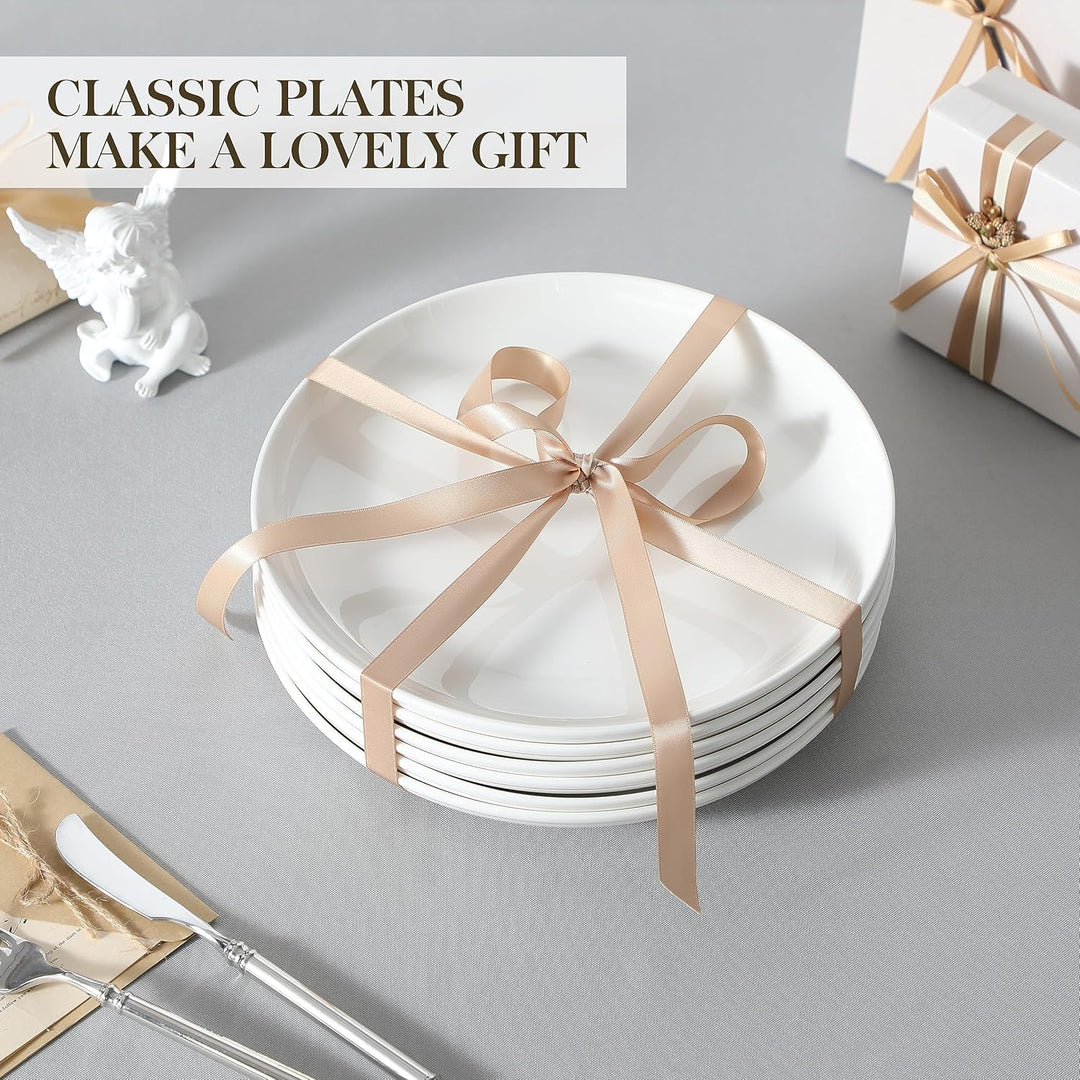 MALACASA, Serie REG, 10,5" Teller Set 6 Personen, Weiss Porzellan Speiseteller, Pastateller für Spül
