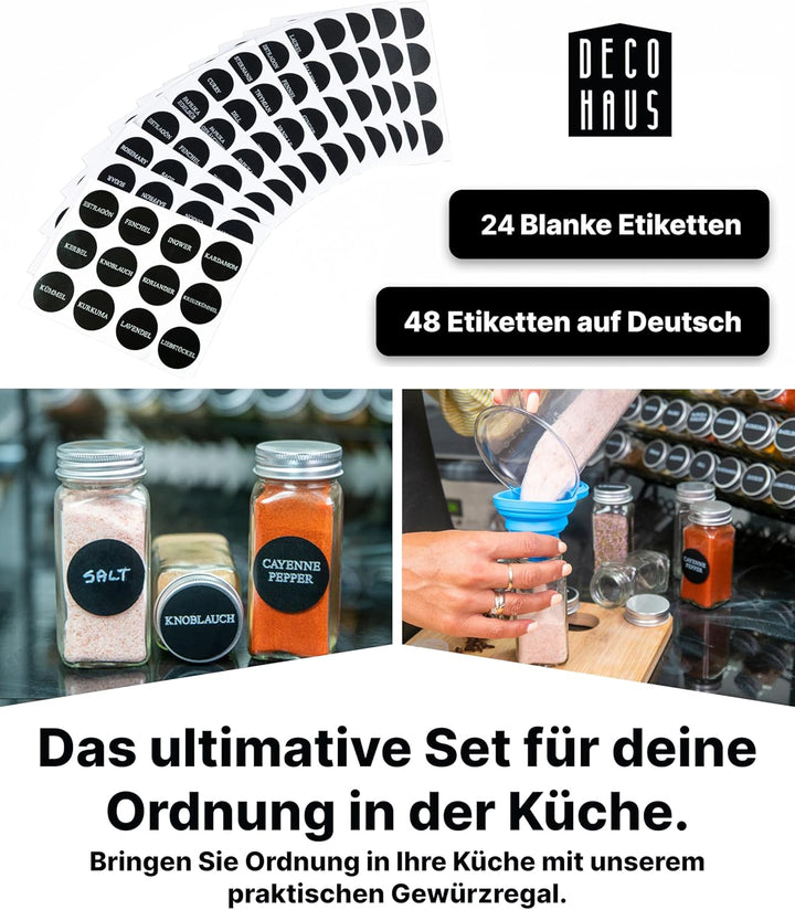 Deco haus® Gewürzregal Stehend &amp; Wand [MIT GEWÜRZDOSEN &amp; ETIKETTEN] - Spices Gewürz Organizer - Spic