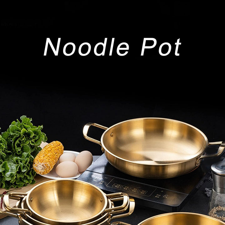 Koreanischer Nudeltopf, 24cm Koreanischer Ramen Topf, Gold Edelstahl Doppel Griff koreanischen Stock