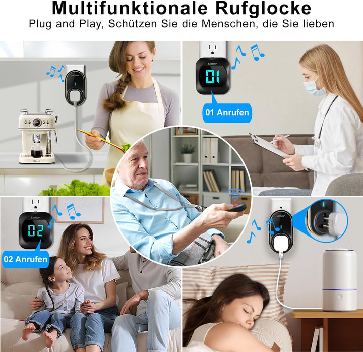 Notrufknopf für Senioren,Senioren Notruf Kabellos Notfallknopf Hausnotruf intern für Senioren SOS Al
