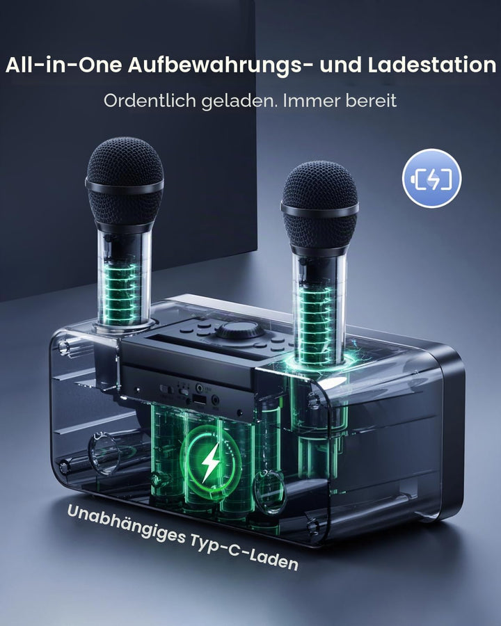 SDRD SD-216 Karaoke-Maschine – 2 kabellose Mikrofone, 80W kraftvoller Sound, Bluetooth &amp; LED-Lichter