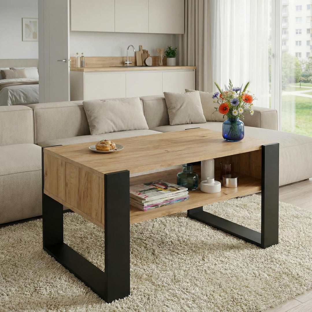 Couchtisch 92×53.6 cm – Wohnzimmertisch aus Holzwerkstoff, Stabiler & moderner Kaffeetisch mit zusät
