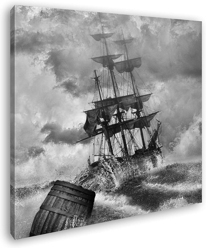 deyoli Schiff bei stürmischen Wetter in Seenot Format: 70x70 Effekt: Schwarz&Weiss als Leinwandbild,