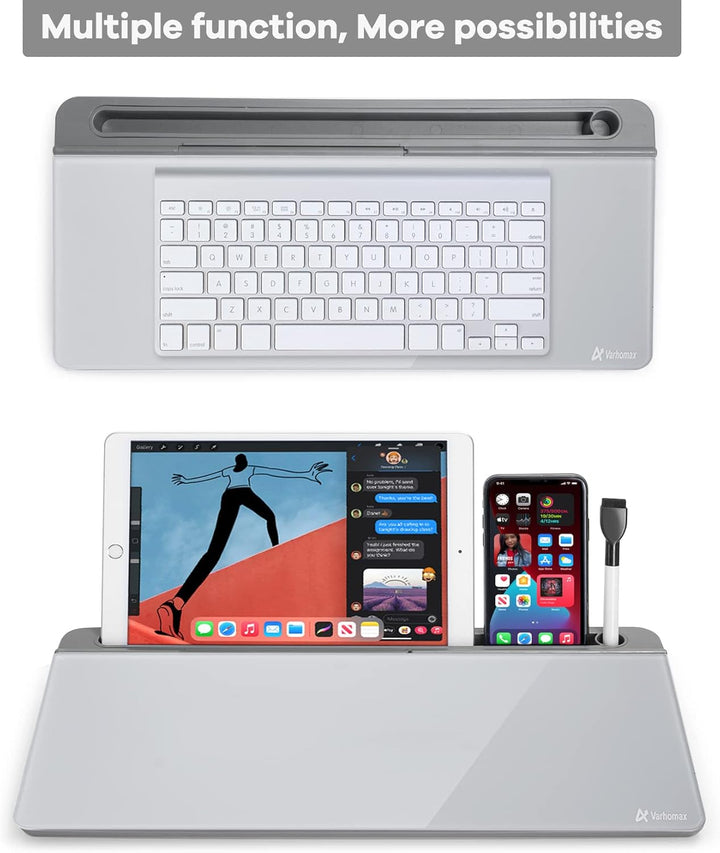 Varhomax Schreibtisch Organizer, Desktop Whiteboard Glas Grau Board Mit Aufbewahrung Abwischbar, To