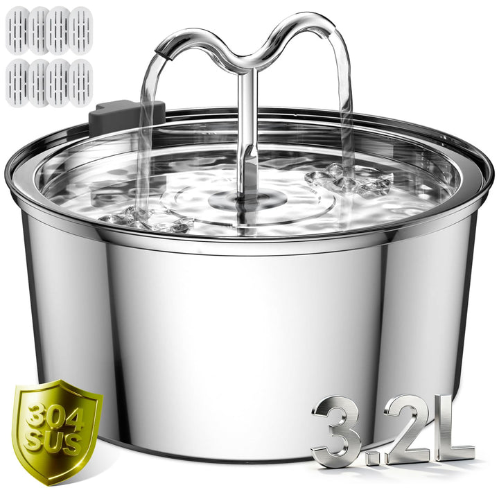 DOOOB Katzentrinkbrunnen, 3,2L Katzen Trinkbrunnen, Katzenbrunnen Edelstahl mit Ultra-Leiser Pumpe,