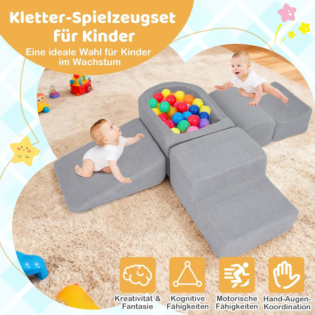 COSTWAY 5 TLG. Schaumstoffbausteine, Riesenbausteine mit Bällebad, Grossbausteine zum Toben und Klet