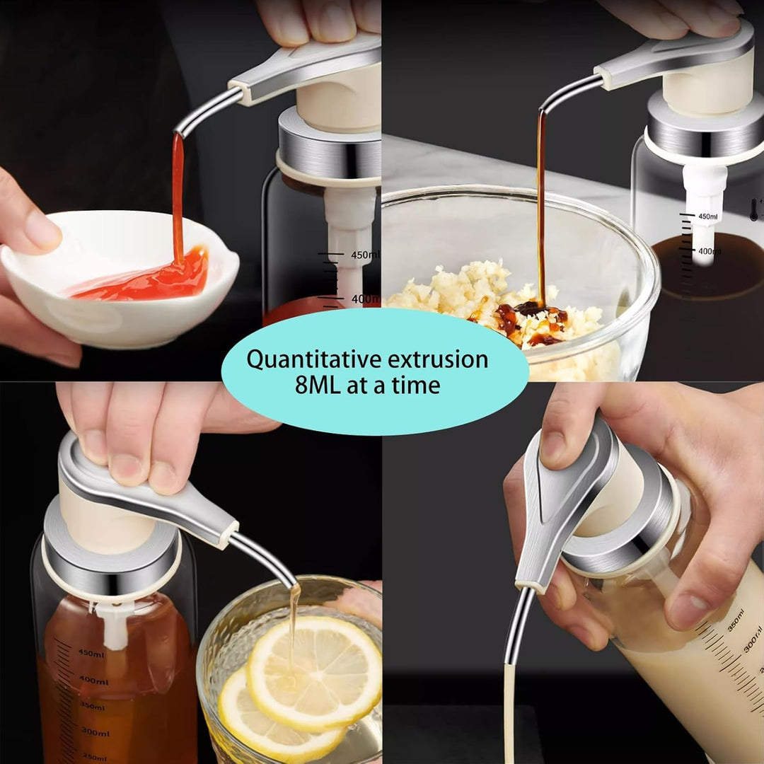 Saucenpumpenspender, Kaffeesirupspender, 500 ml Glasflasche mit Edelstahlpumpen, auslaufsicher, Pump