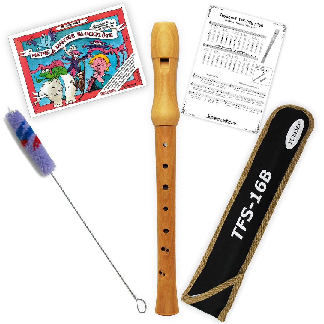 Starter-Bundle mit Tuyama TFS-16B (barocke Griffweise) Blockflöte sowie 'Meine Lustige Blockflöte' B