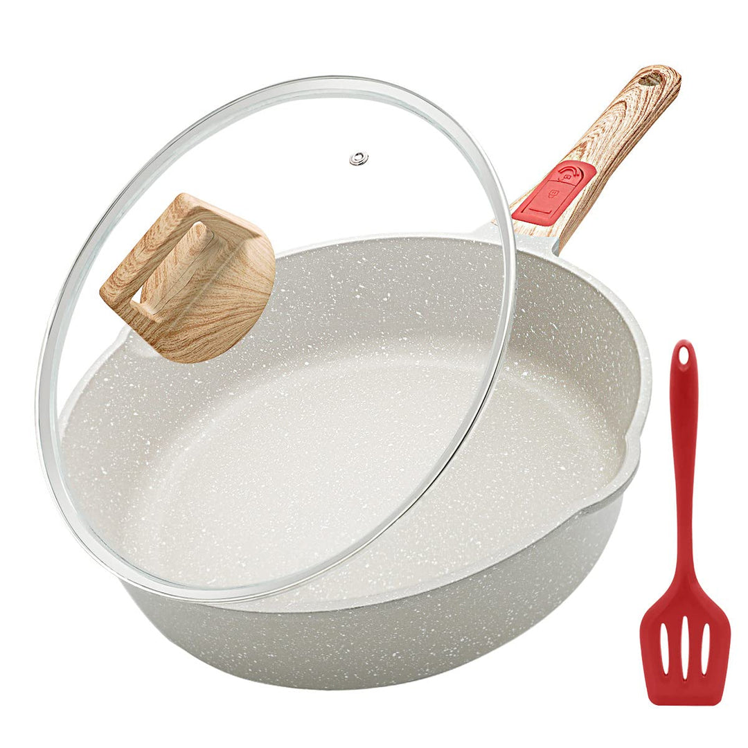 Bobikuke Bratpfanne 28 cm mit Deckel, Antihaft Pfanne Beschichtet mit Abnehmbarer Griff, 7.5 cm Inne