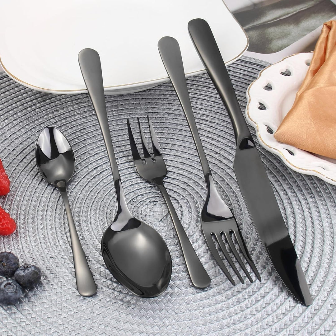 Targizer Besteck Set 6 Personen,Schwarzes Besteck,30 teilig Besteck Schwarz aus Edelstahl,Besteckset