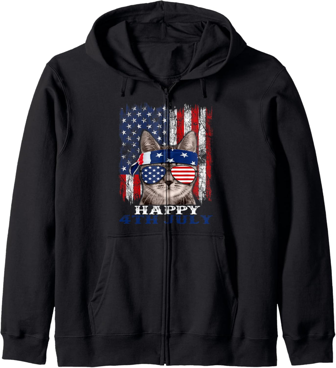 Vintage Style Happy 4th of July American Flag Funny Cat Kapuzenjacke