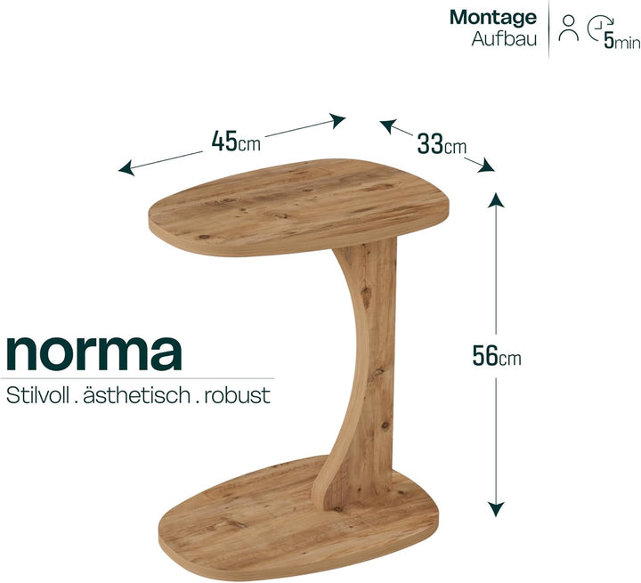Beistelltisch Couch mit Rollen, Kleiner Beistelltisch C-Form, Sofatisch in stylischer Holz-Optik, Kl