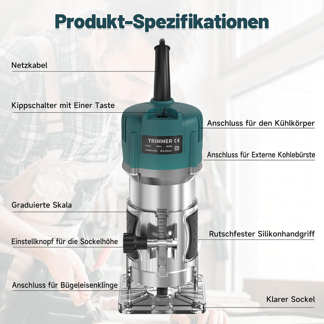 Yofuly 800W Oberfräse Holzfräse, 220V Einhandfräse Oberfräsen Trimmer 30000r/min 6.35mm Spannzangen