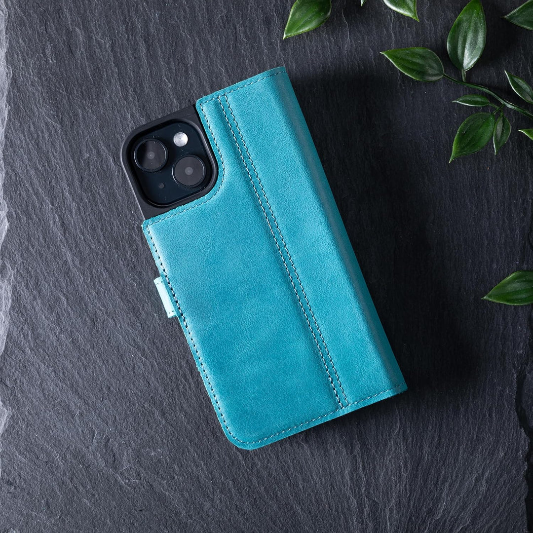 Snakehive Lederhülle für iPhone 15 - Vintage Handyhülle mit Standfunktion und KartenfäChern - Sc