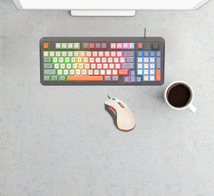 Kompakte Kabelgebundene Tastatur und Maus Set mit 94 Tasten Lautstärkeregler Buntes Licht Ergonomisc