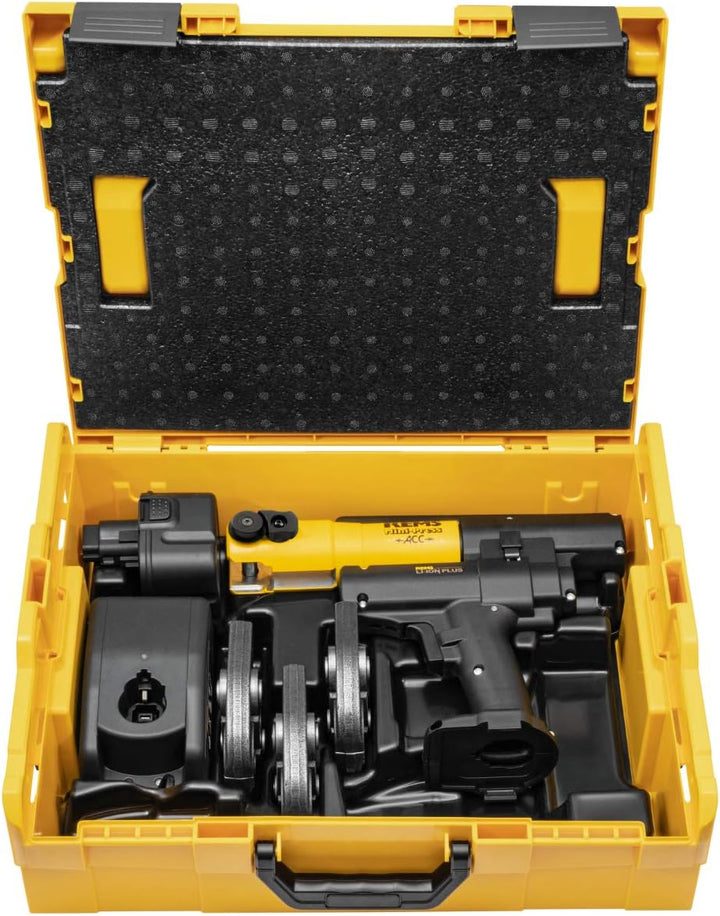 Rems Mini-Press (14V ACC SET M 15+18+22, L-BOXX, Presszangen, mit 2 schwenkbaren Monoblock-Pressback