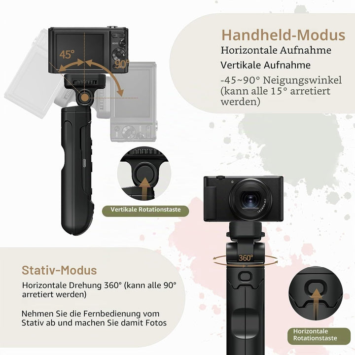 AODELAN Kamera-Griff mit Auslöser, wiederaufladbar, kabellos, Mini-Stativ für A7C, A7III, ZV-1, ZV-E