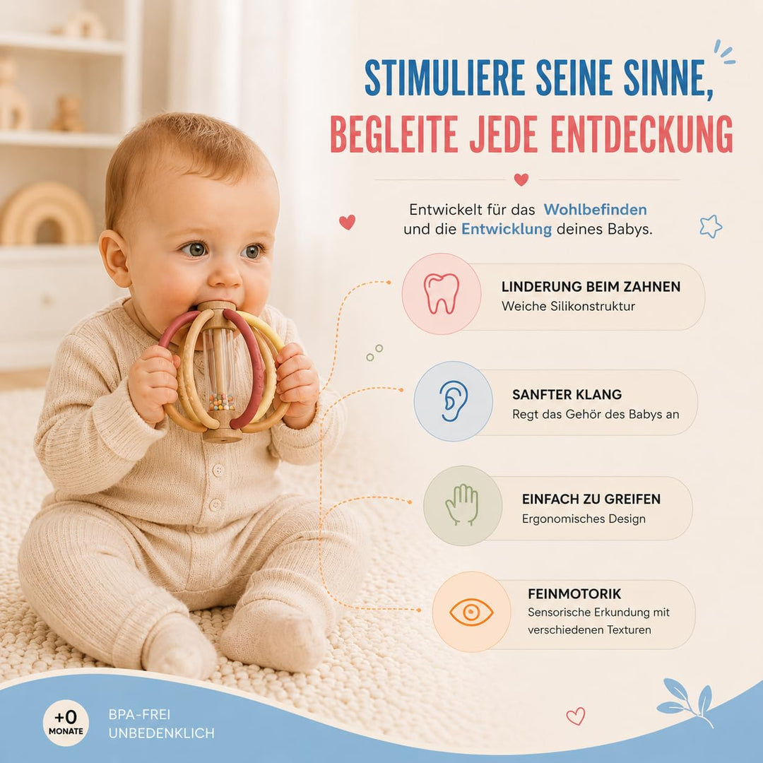 Zahnungshilfe Baby aus Silikon – Montessori Spielzeug 0-6 Monate – Tummy Time Toys mit sensorischer
