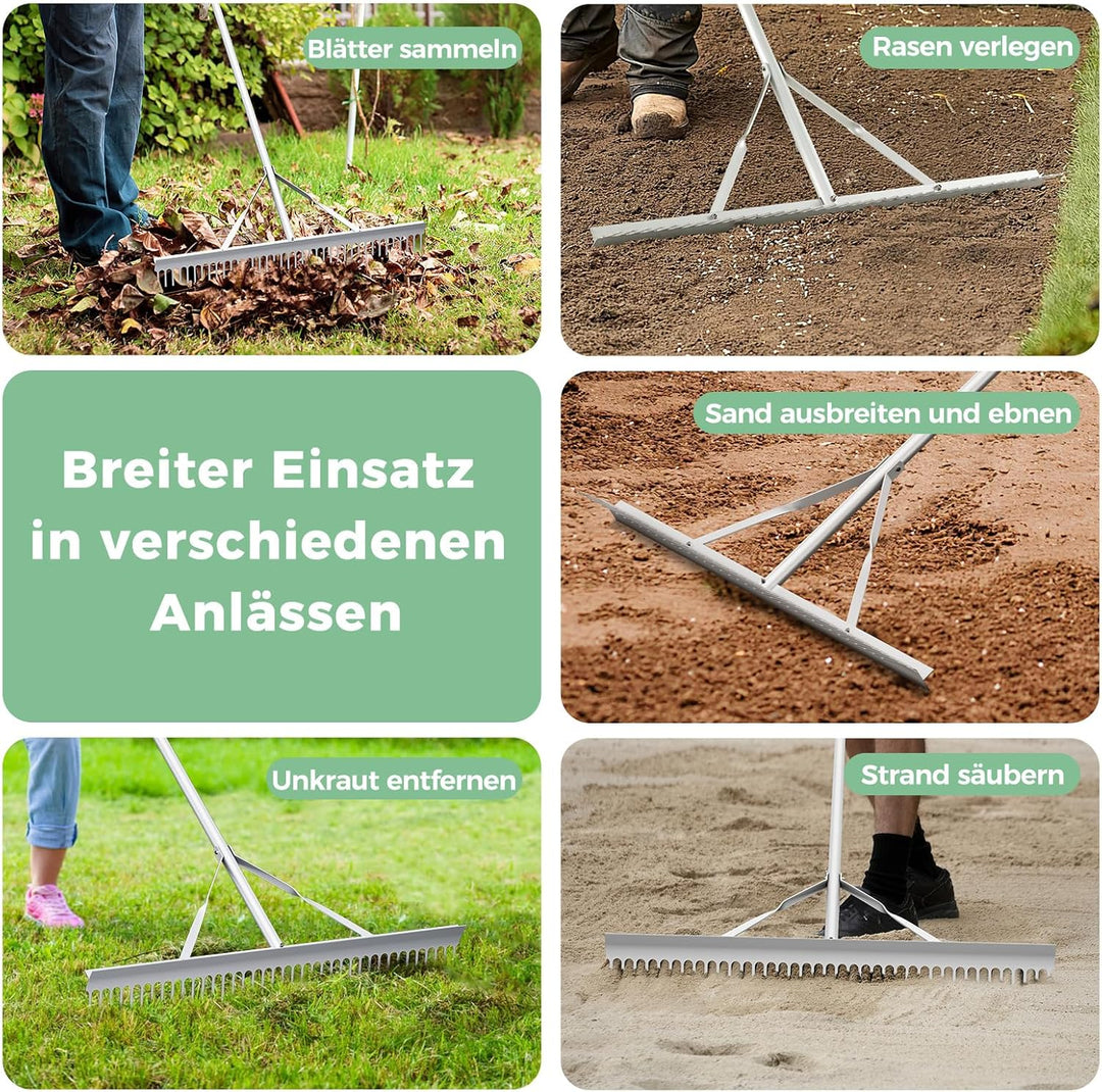 FANTASK Rechen mit 91 cm breitem Rechenkopf & langem Griff, Aluminium Gartenrechen mit 36 Zinken Lau