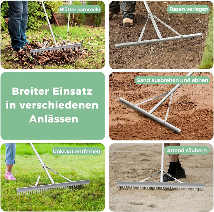 FANTASK Rechen mit 91 cm breitem Rechenkopf & langem Griff, Aluminium Gartenrechen mit 36 Zinken Lau