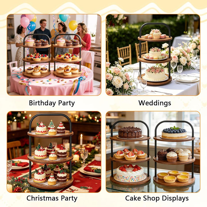 2Pcs KuchenstäNder Aus Holz, 3-Etage KuchenstäNder FüR 100 Cupcakes, GrossEr Runder KuchenstäNder Au