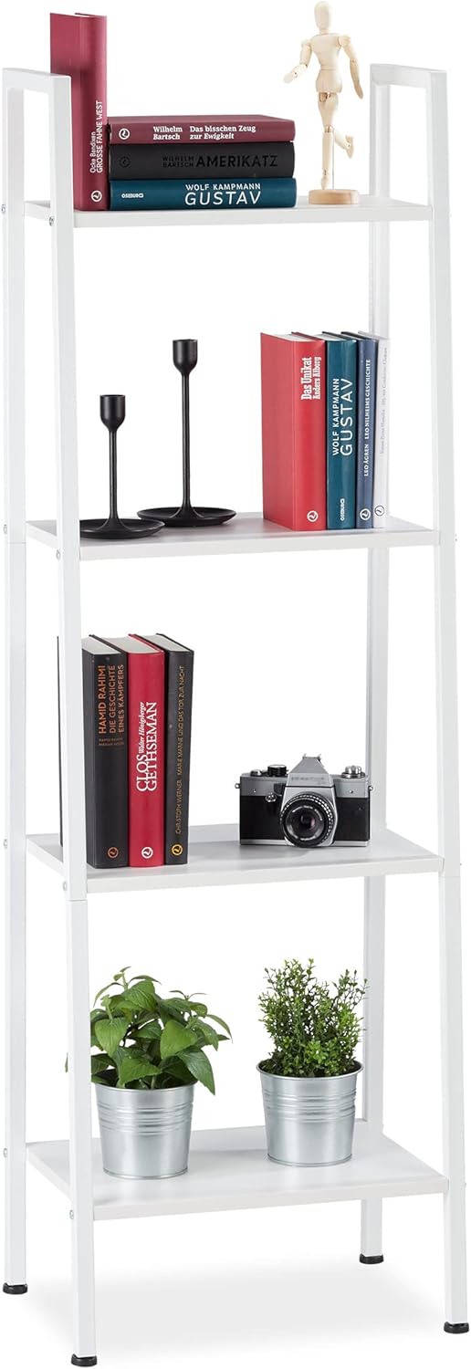 Relaxdays Standregal, modernes Leiterregal m. 4 Ablagen, Dekoregal für Pflanzen & Bücher, HBT: 136 x