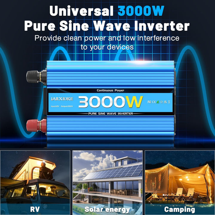 Wechselrichter 12V auf 230V 3000W/6000W Reiner Sinus Spannungswandler mit Fernbedienung,LED-Anzeige,