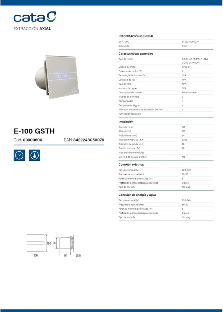 CATA, Lüfter 8422248056076, 200 W, 230 V, Silbergrau