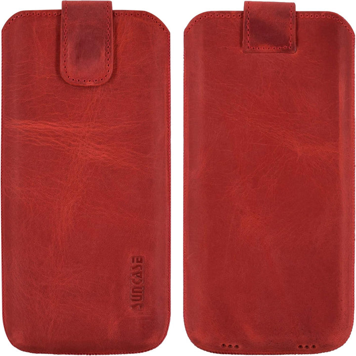 Suncase ECHT Ledertasche Leder Etui *Slim-Edition* für Swissvoice G50 Leder Hülle Handytasche (mit R