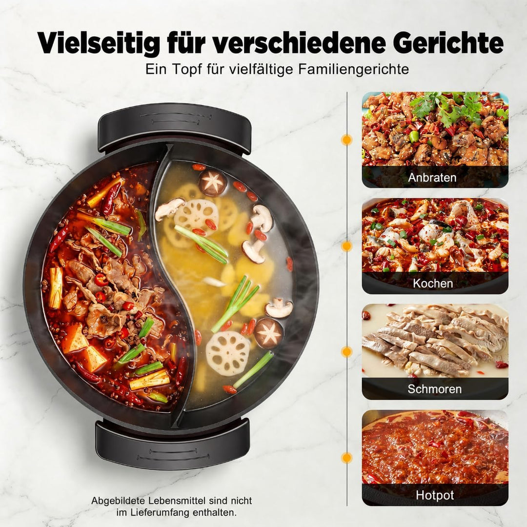 Elektrisch Hot Pot 6L Twin Kochtopf Feuertopf Suppentopf mit Deckel, Elektrischer Hotpot Topf 2 Grid