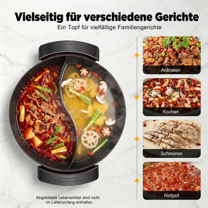 Elektrisch Hot Pot 6L Twin Kochtopf Feuertopf Suppentopf mit Deckel, Elektrischer Hotpot Topf 2 Grid