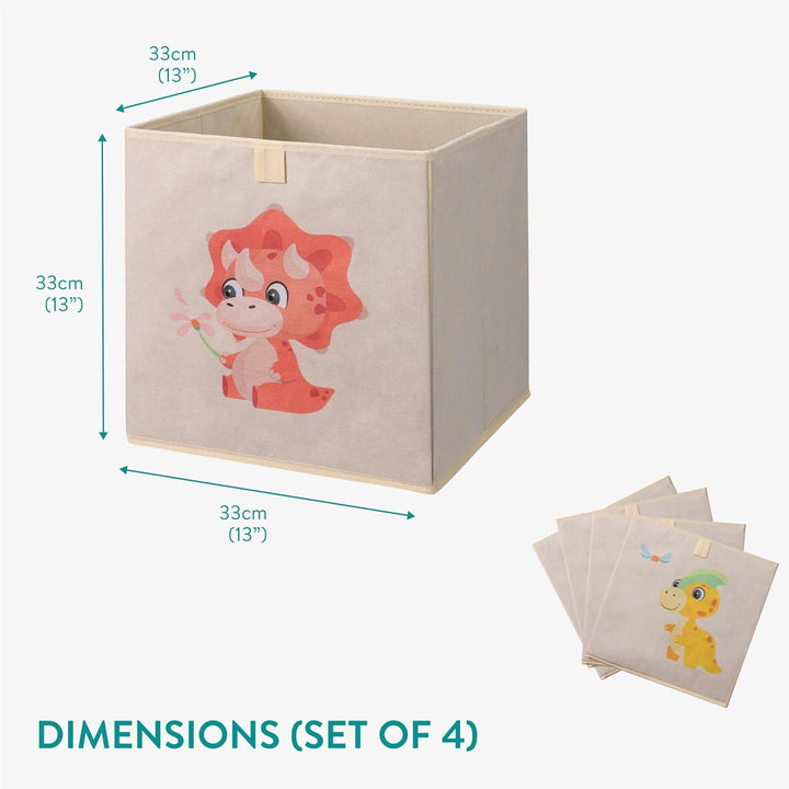 Navaris Aufbewahrungsbox Kinderzimmer - 4er Set - 33 x 33cm Kinder Spielzeug Box Dinosaurier Design
