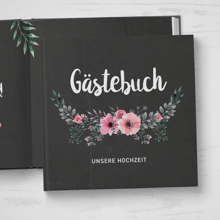 DeinWeddingshop Gästebuch zur Hochzeit mit Fragen - quadratisch - Hochzeitsgästebuch Hochzeitsalbum