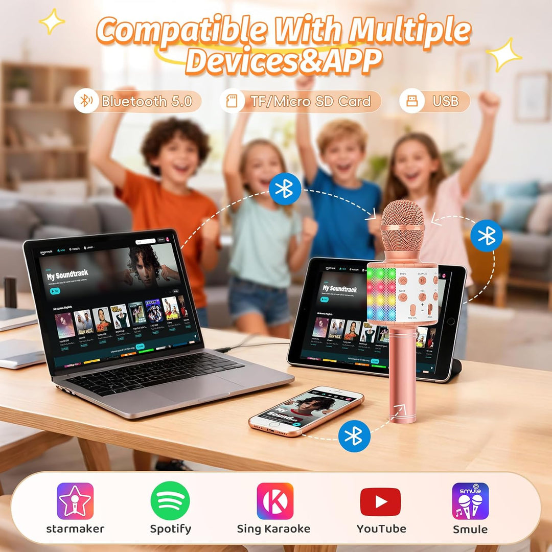 Fede Karaoke Mikrofon, Drahtloses Bluetooth Mikrofon für Kinder, Lustige Geschenke Spielzeug für Tee