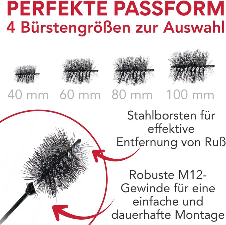 pokm toolsmarket - 4 Tlg. SET Heizkesselbürste Ø80mm + Schubstange + Schürhaken 50cm + Ascheschaber