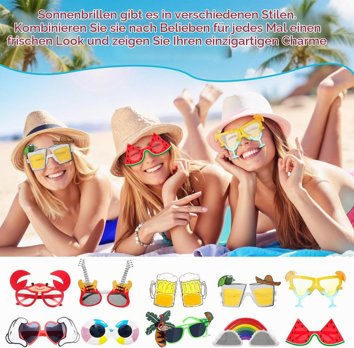 10 Einzigartige Hawaiianische Lustige Sonnenbrille Partybrillen Fotobox Accessoires Diese Neuartigen