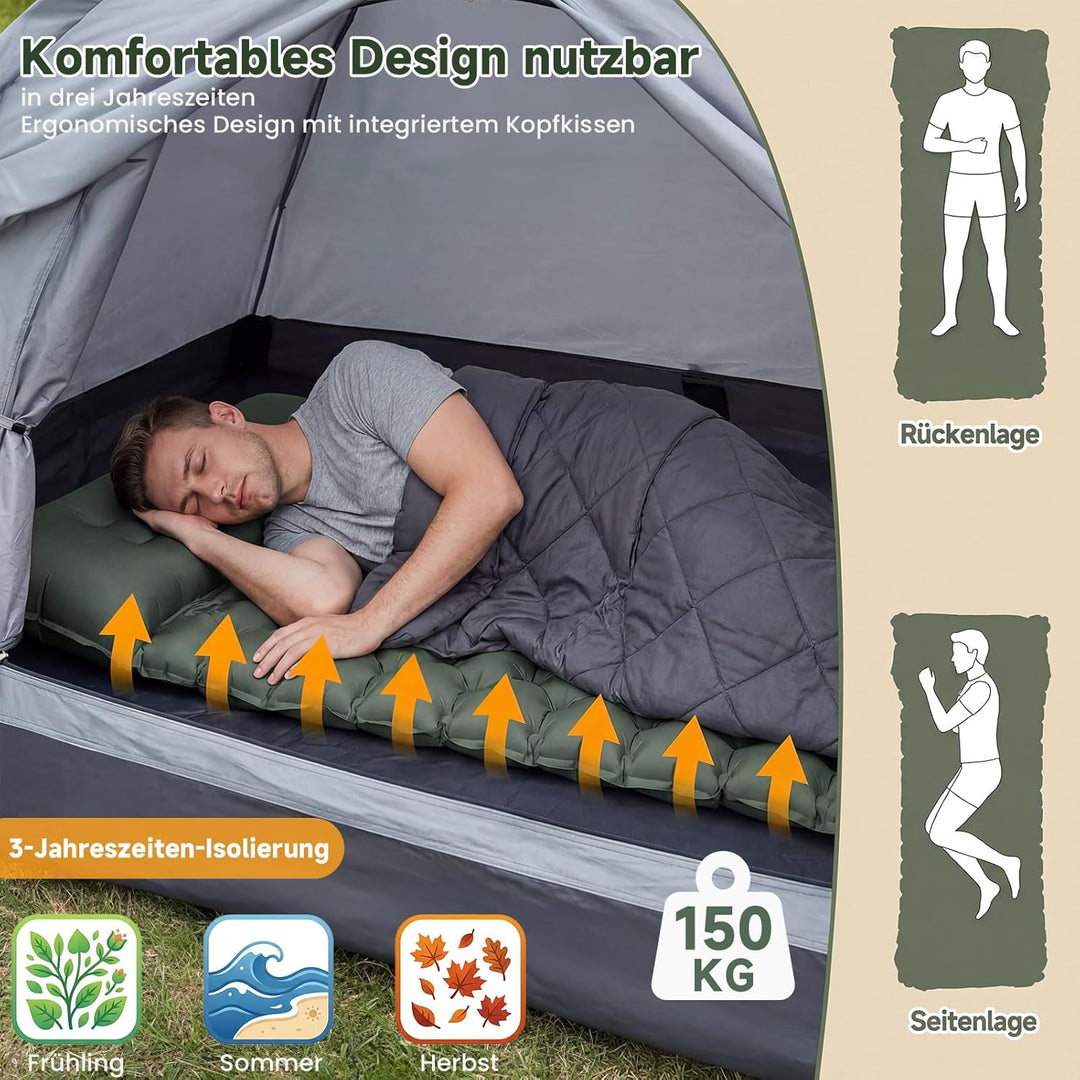 HAUSPROFI Isomatte Camping Luftmatratze extra breit, Ultraleicht, aufblasbar – mit integriertem Kiss